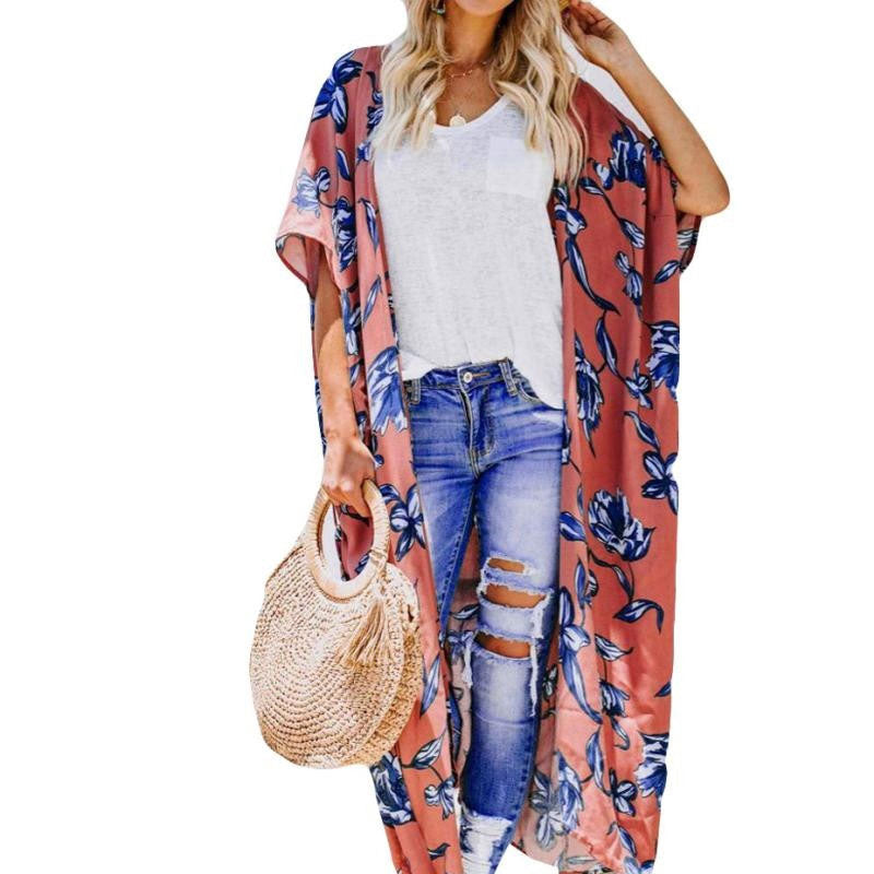Flower Print Long Coat Kimono